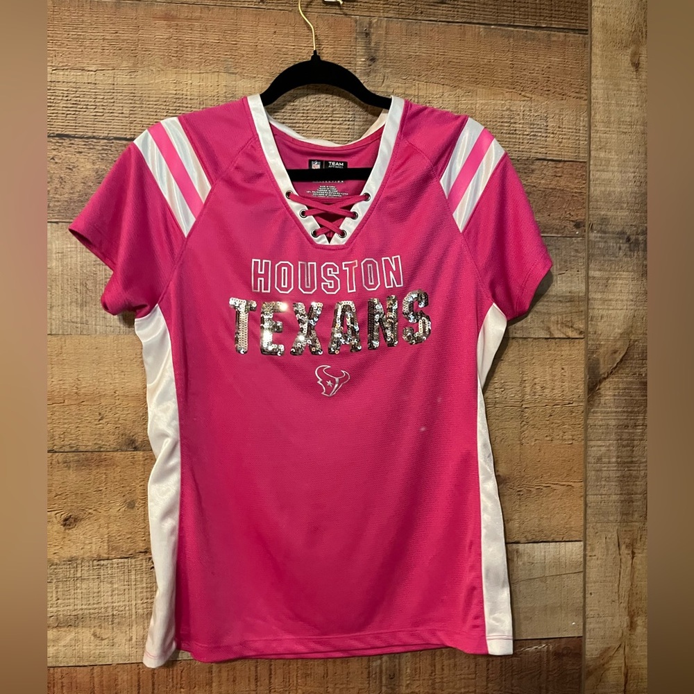 NFL Houston Texans Womens shirt with lace v-neck and sequin team name